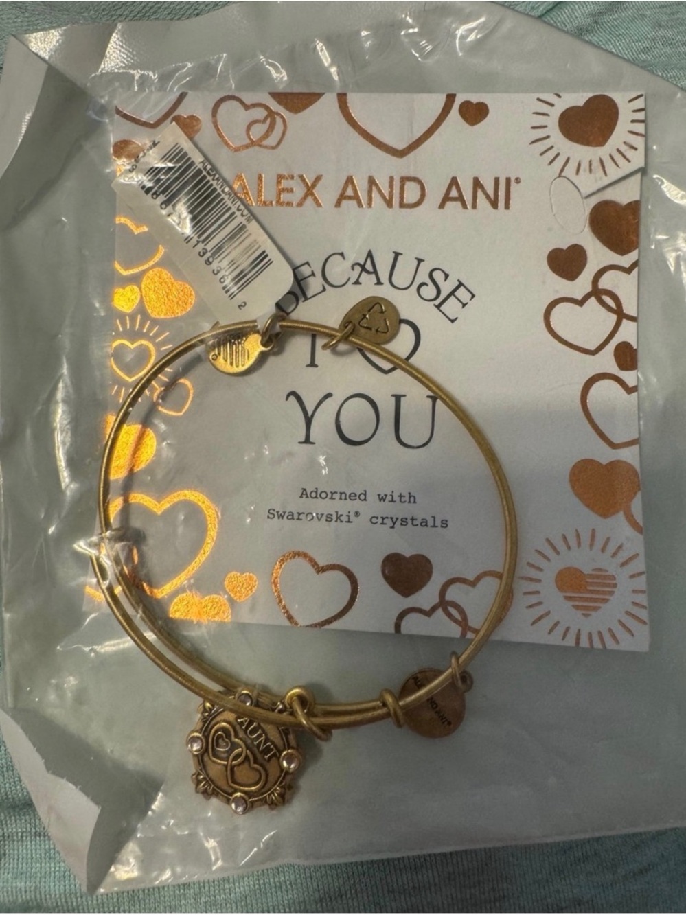 Alex and Ani Gold 'Aunt' Charm Bangle Bracelet - Gold Swarovski